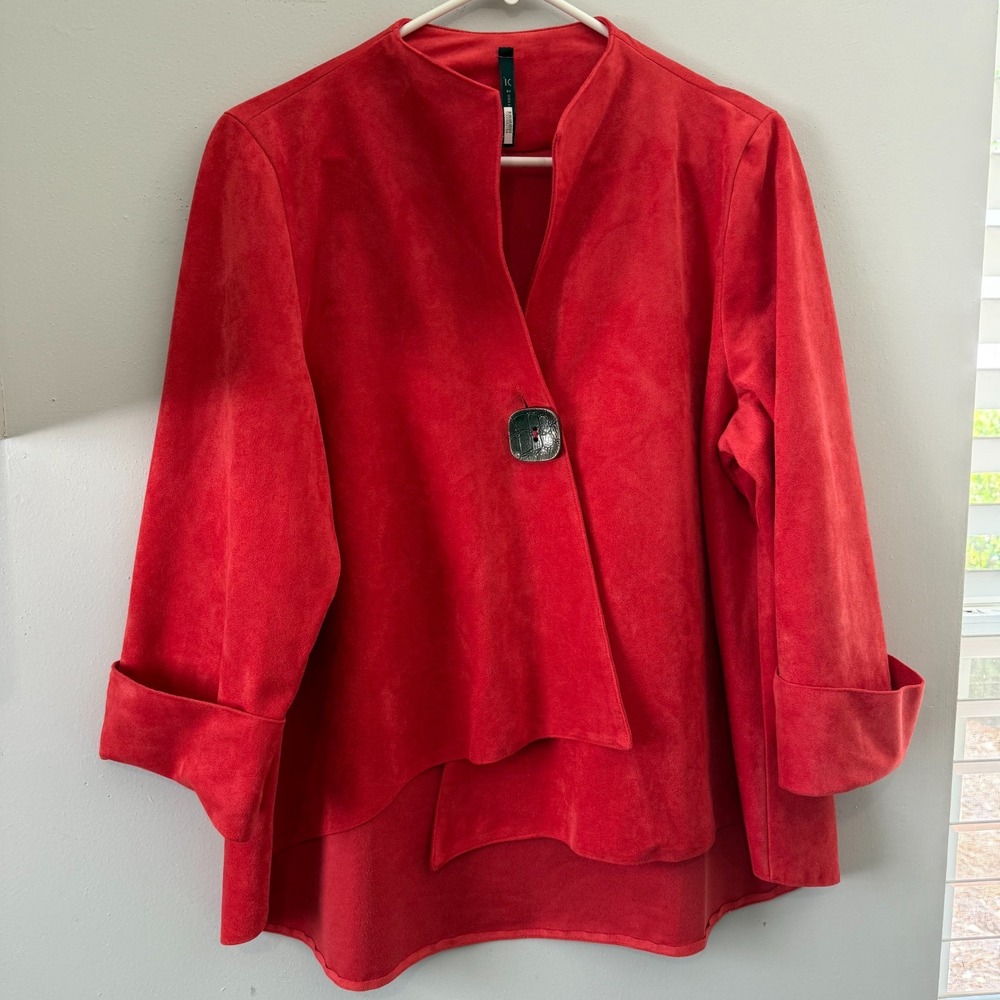 IC by Connie K Swing Jacket Women's Size XL Red Faux Suede Lagenlook USA‎ Made